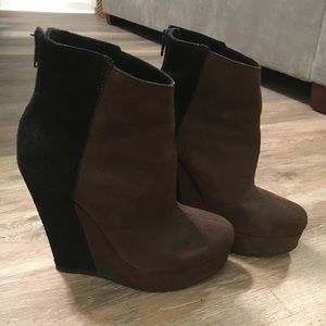 Kelsi Dagger Black & Brown Wedge Booties